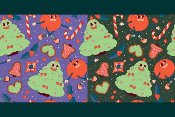 Download 2 Retro Christmas Seamless Pattern - Premium Resources