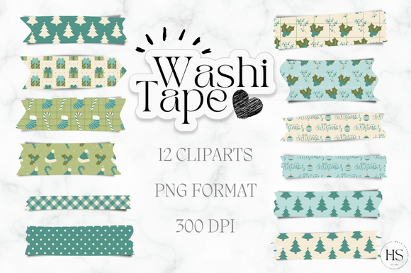 Download 12 Blue Retro Christmas Washi Tape Pack - Retro christmas Collection